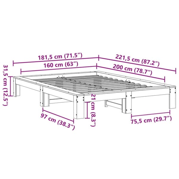 vidaXL Sengeramme uten madrass hvit 160x200 cm heltre furu