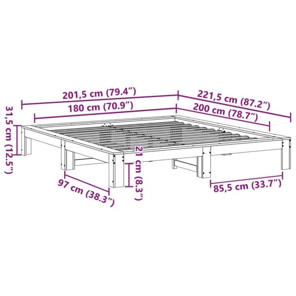 vidaXL Sengeramme uten madrass hvit 180x200 cm heltre furu
