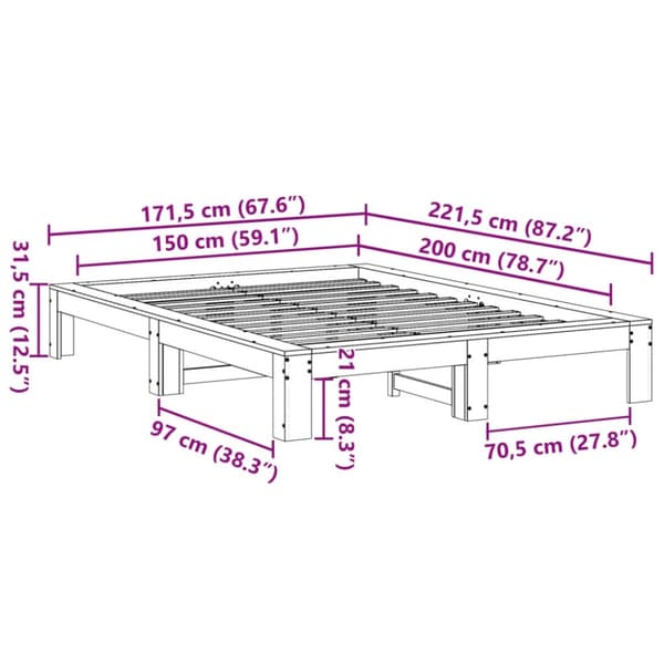 vidaXL Sengeramme uten madrass brun 150x200 cm heltre furu