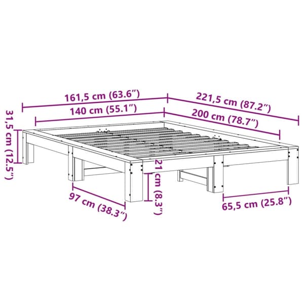 vidaXL Sengeramme uten madrass hvit 140x200 cm heltre furu