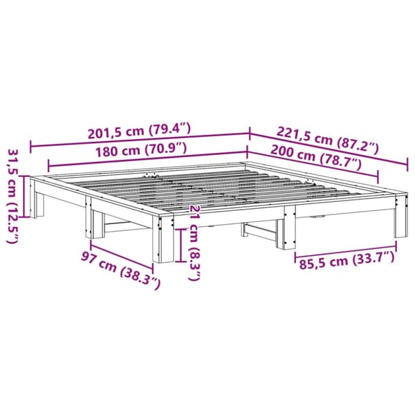 vidaXL Sängram utan madrass 180x200 cm massiv furu