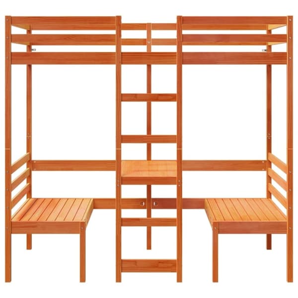 vidaXL højseng m. skrivebord og stole 75x190 cm massivt fyr gyldenbrun