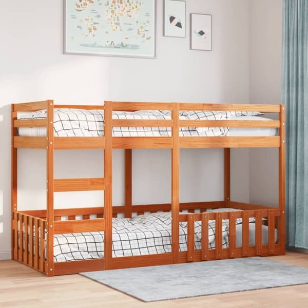 vidaXL køjeseng 90x200 cm massivt fyrretræ voksbrun