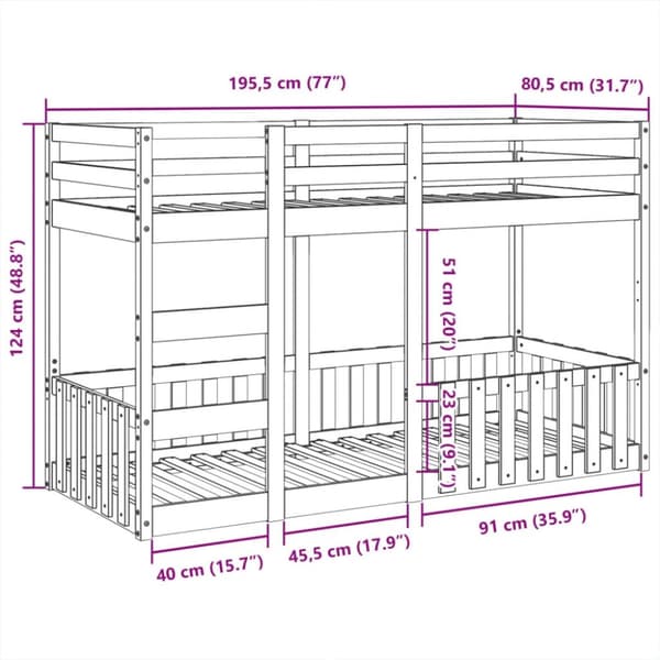 vidaXL køjeseng 75x190 cm massivt fyrretræ hvid