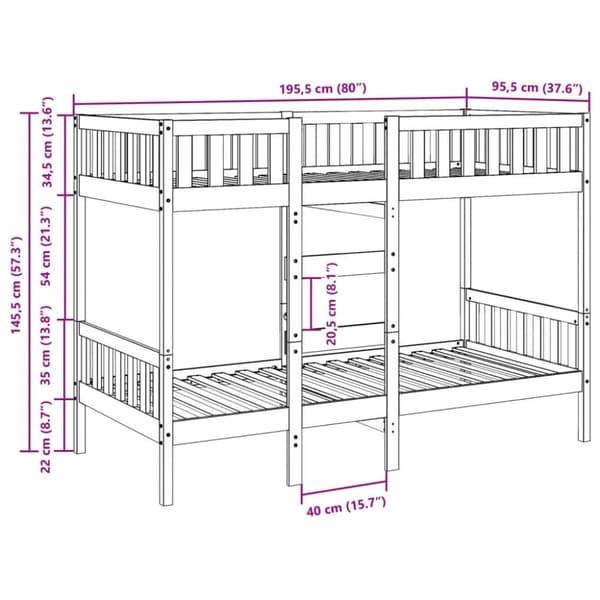 vidaXL Våningssäng vit 90x190 cm massiv furu
