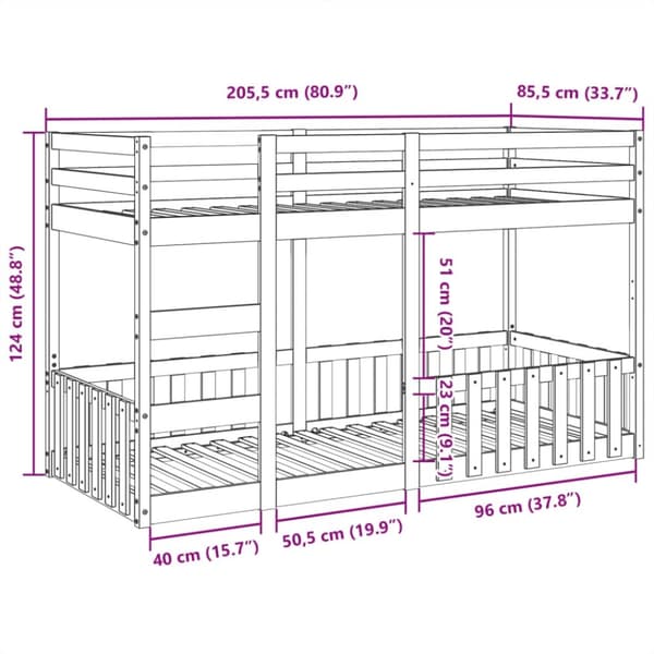 vidaXL Våningssäng vaxad brun 80x200 cm massiv furu