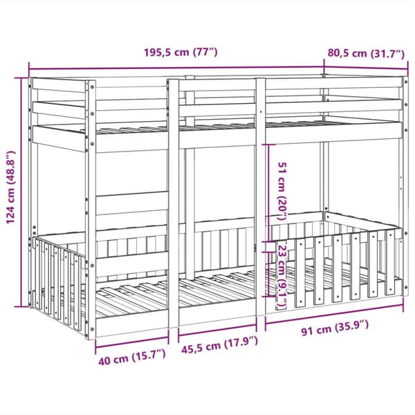 vidaXL Køyeseng voksbrun 75x190 cm heltre furu