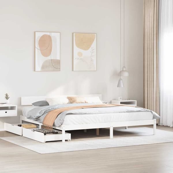 vidaXL Sengeramme med madrass hvit 200x200 cm heltre furu