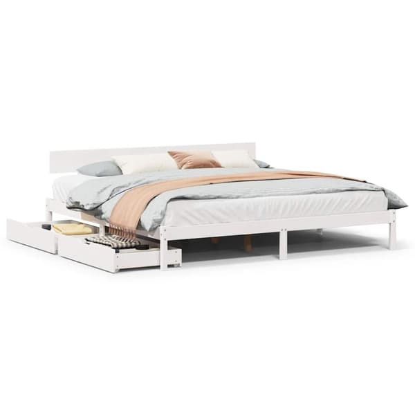 vidaXL Sengeramme med madrass hvit 200x200 cm heltre furu
