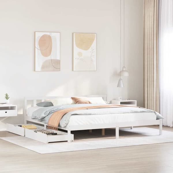 vidaXL sengeramme uden madras 200x200 cm massivt fyrretræ hvid
