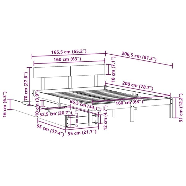 vidaXL Sengeramme uten madrass hvit 160x200 cm heltre furu