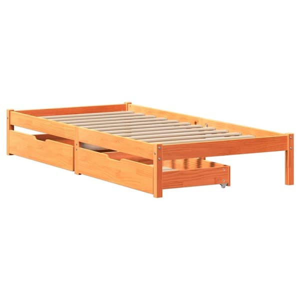 vidaXL Sängynrunko ilman patjaa vahanruskea 75x190 cm täysi mänty