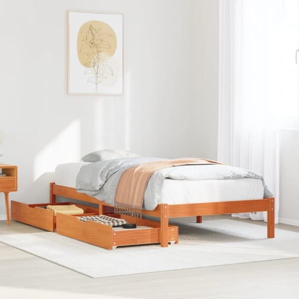 vidaXL Sängynrunko ilman patjaa vahanruskea 75x190 cm täysi mänty