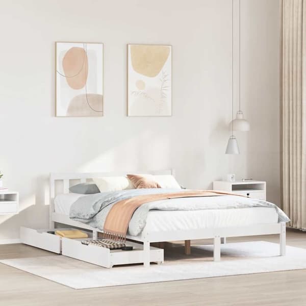 vidaXL sengeramme uden madras 150x200 cm massivt fyrretræ hvid