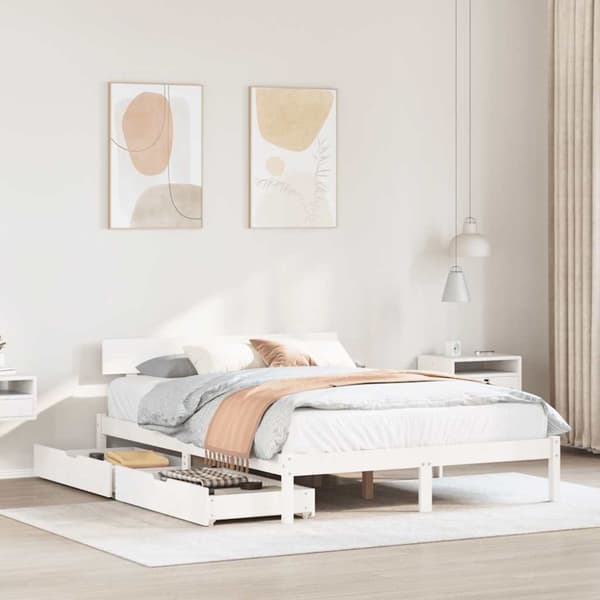vidaXL sengeramme uden madras 140x190 cm massivt fyrretræ hvid