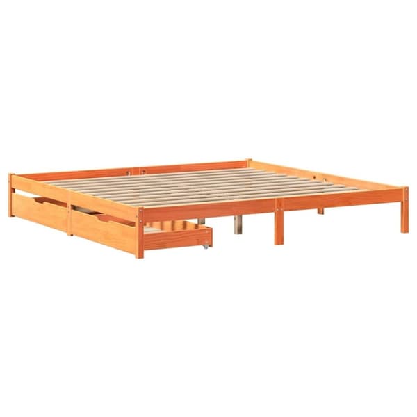 vidaXL Sängynrunko ilman patjaa vahanruskea 200x200 cm täysi mänty