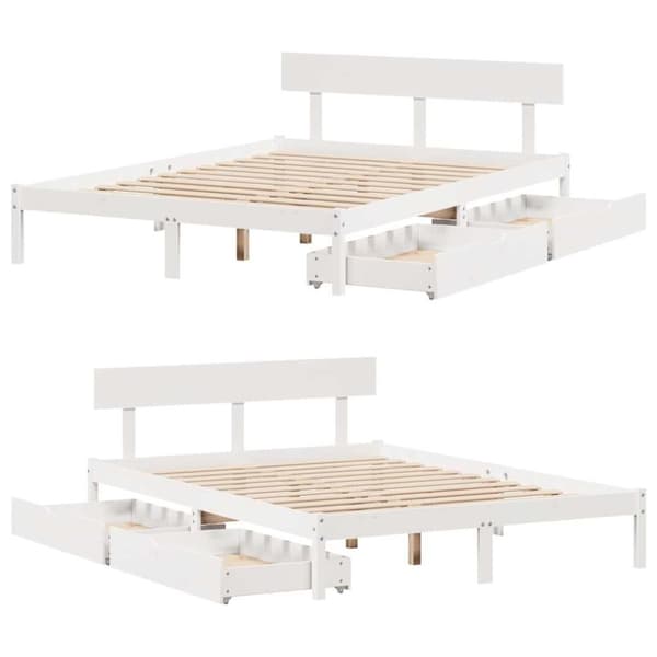 vidaXL Sängram utan madrass vit 140x200 cm massiv furu