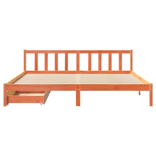 vidaXL Sängynrunko ilman patjaa vahanruskea 200x200 cm täysi mänty