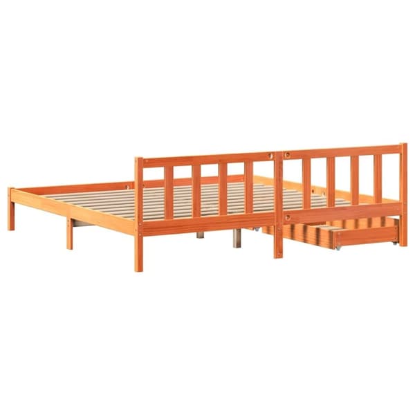 vidaXL Sängynrunko ilman patjaa vahanruskea 200x200 cm täysi mänty