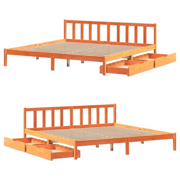 vidaXL Sängynrunko ilman patjaa vahanruskea 200x200 cm täysi mänty
