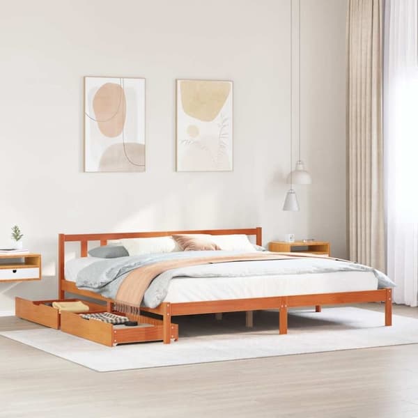 vidaXL sengeramme uden madras 180x200 cm massivt fyrretræ gyldenbrun