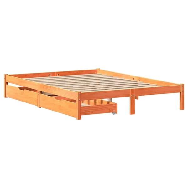 vidaXL sengeramme uden madras 150x200 cm massivt fyrretræ gyldenbrun