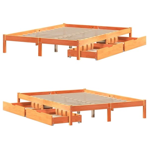 vidaXL sengeramme uden madras 150x200 cm massivt fyrretræ gyldenbrun