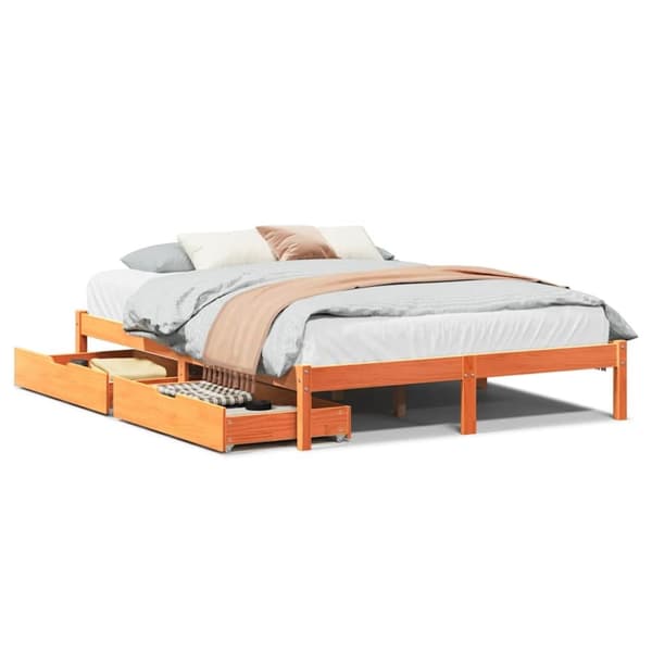 vidaXL sengeramme uden madras 150x200 cm massivt fyrretræ gyldenbrun