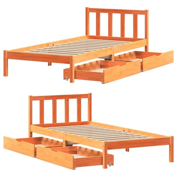 vidaXL Sengeramme uten madrass voksbrun 90x190 cm heltre furu