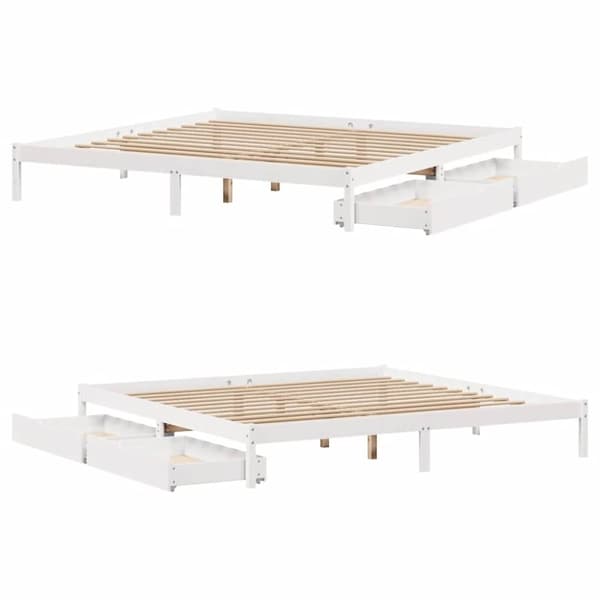 vidaXL sengeramme uden madras 200x200 cm massivt fyrretræ hvid