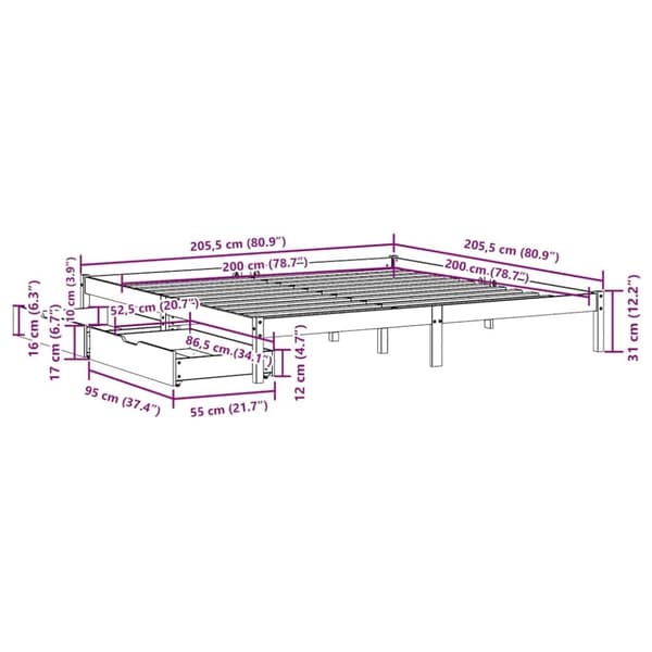 vidaXL sengeramme uden madras 200x200 cm massivt fyrretræ hvid