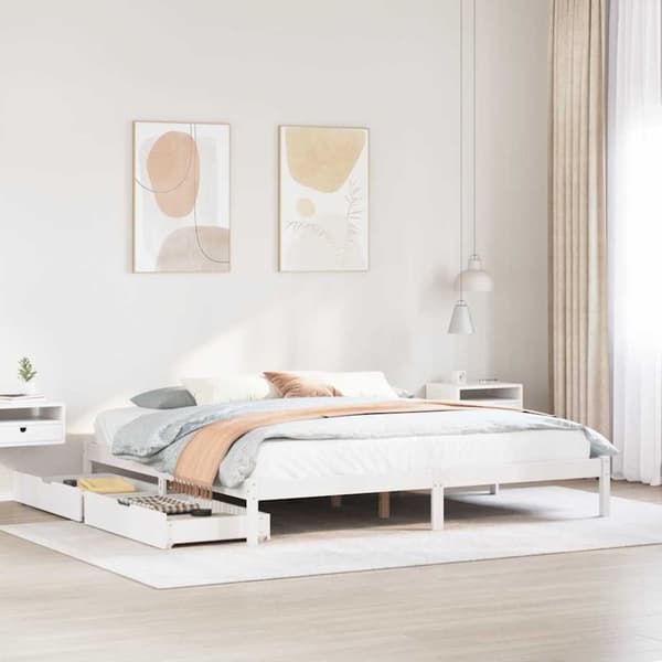 vidaXL sengeramme uden madras 200x200 cm massivt fyrretræ hvid