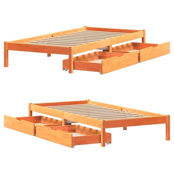 vidaXL Sängynrunko ilman patjaa vahanruskea 90x200 cm täysi mänty