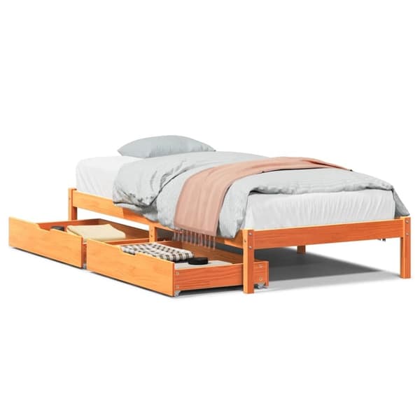 vidaXL Sängynrunko ilman patjaa vahanruskea 90x200 cm täysi mänty