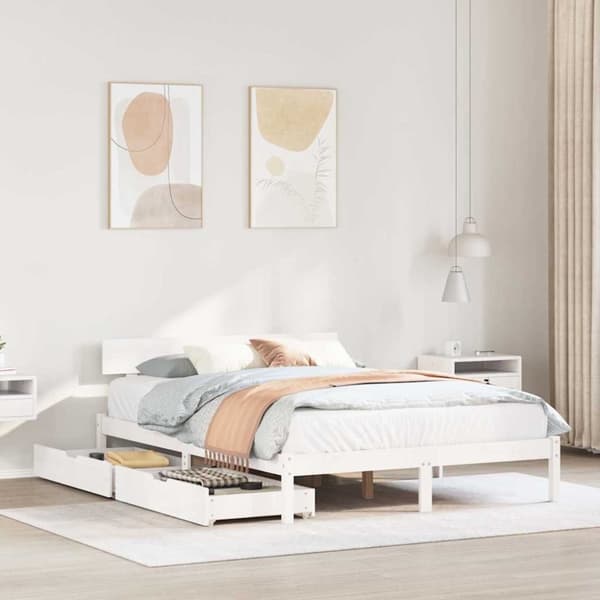 vidaXL Sengeramme uten madrass hvit 135x190 cm heltre furu