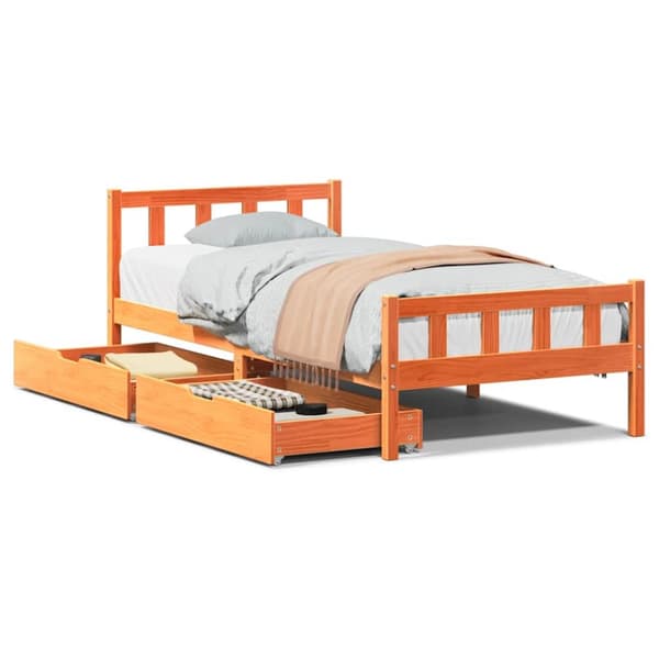 vidaXL Sengeramme uten madrass voksbrun 75x190 cm heltre furu