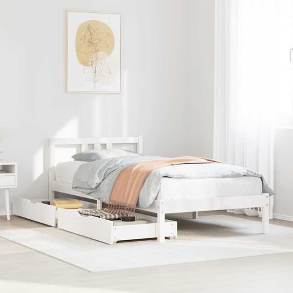 vidaXL Sängram utan madrass vit 90x200 cm massiv furu