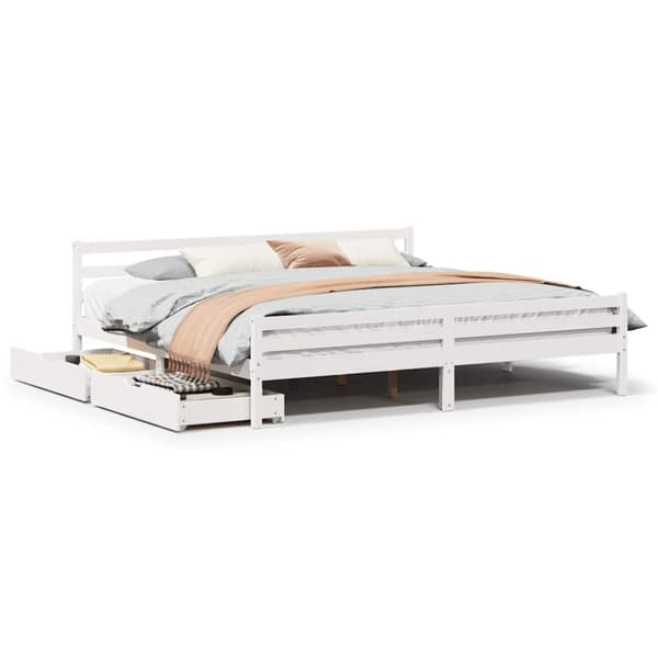 vidaXL Sengeramme med madrass hvit 200x200 cm heltre furu