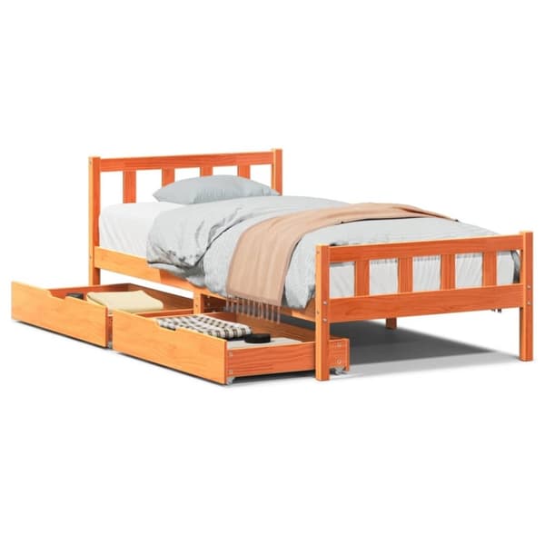 vidaXL sengeramme uden madras 75x190 cm massivt fyrretræ gyldenbrun