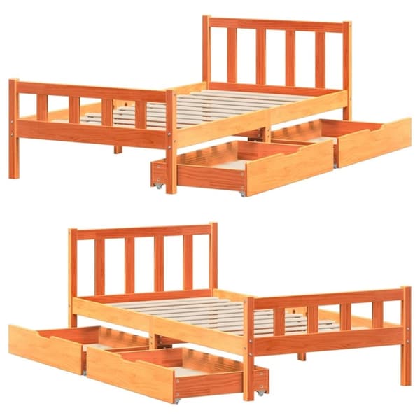 vidaXL sengeramme uden madras 75x190 cm massivt fyrretræ gyldenbrun