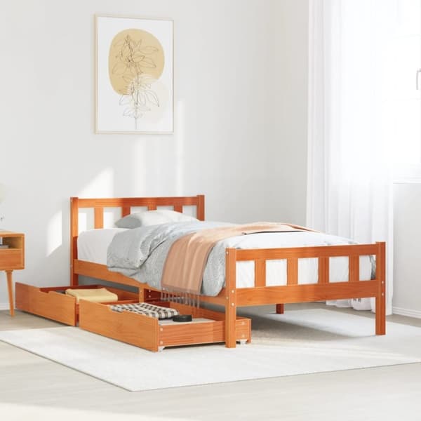 vidaXL sengeramme uden madras 75x190 cm massivt fyrretræ gyldenbrun