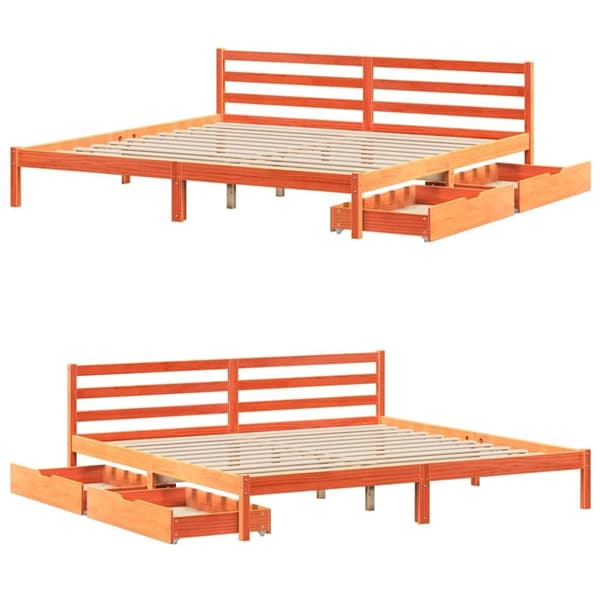 vidaXL Sängynrunko ilman patjaa vahanruskea 200x200 cm täysi mänty