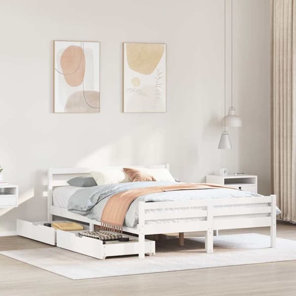 vidaXL sengeramme uden madras 160x200 cm massivt fyrretræ hvid