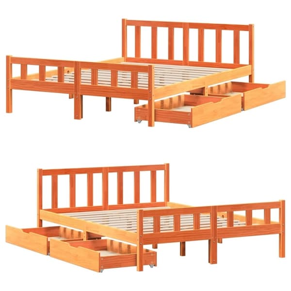 vidaXL Sengeramme uten madrass voksbrun 160x200 cm heltre furu
