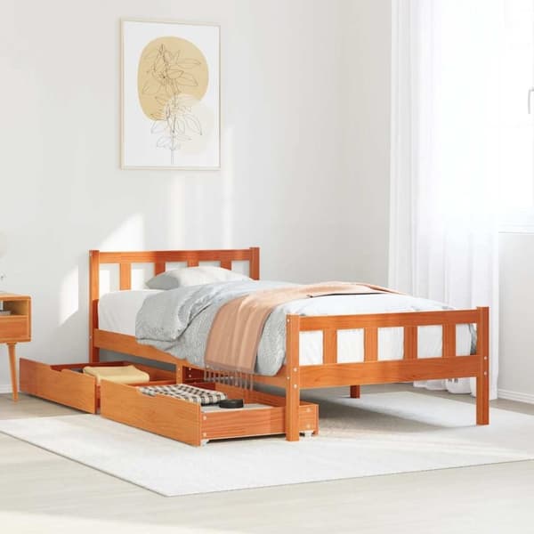 vidaXL Sengeramme uten madrass voksbrun 90x190 cm heltre furu