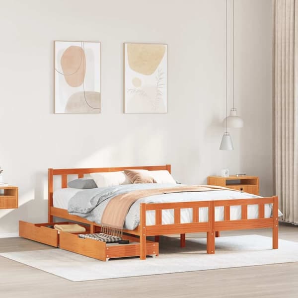 vidaXL Sengeramme uten madrass brun 150x200 cm heltre furu