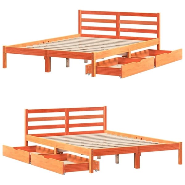 vidaXL sengeramme uden madras 150x200 cm massivt fyrretræ gyldenbrun