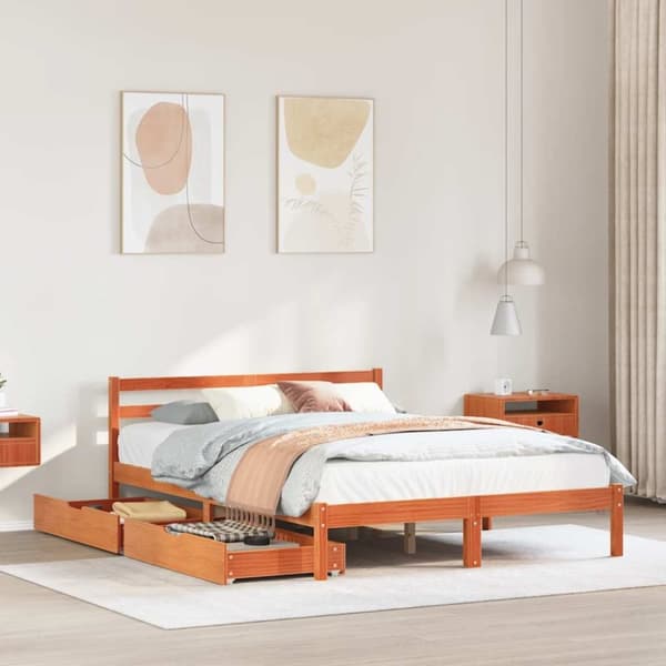 vidaXL sengeramme uden madras 150x200 cm massivt fyrretræ gyldenbrun