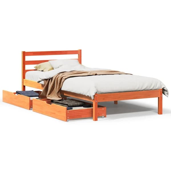 vidaXL Sengeramme uten madrass voksbrun 75x190 cm heltre furu