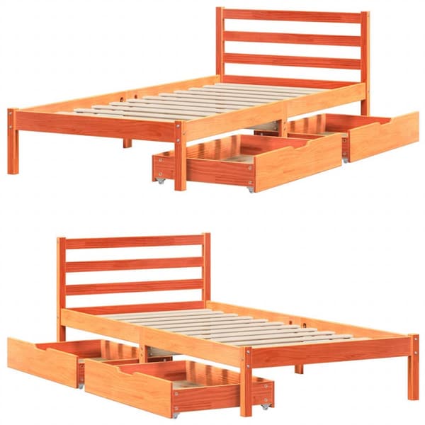vidaXL Sengeramme uten madrass voksbrun 75x190 cm heltre furu